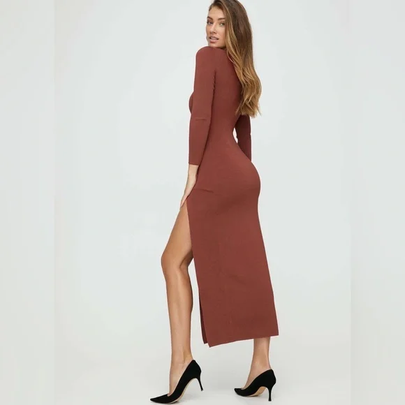 Aritzia Babaton Mockneck Slit Long new Bodycon Formal Evening Dress Sz L - Picture 4 of 12